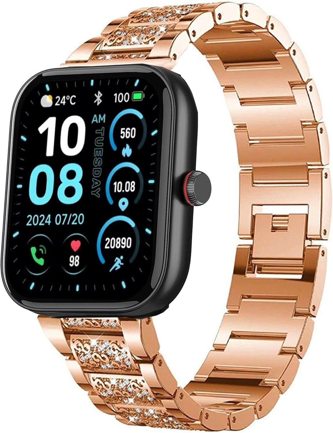 IDW13, IDW16, IDW17, IDW19, IDW20, IDW21, IDW23, IDW25, IDW26, IDW28 Smartwatch Band, Women Jewelry Bling Diamond Metal Dressy Strap Adjustable Replacement Strap Accessories Sports Band for Men Women Compatible for IDW13, IDW16, IDW17, IDW19, IDW20, IDW21, IDW23, IDW25, IDW26 Smartwatch