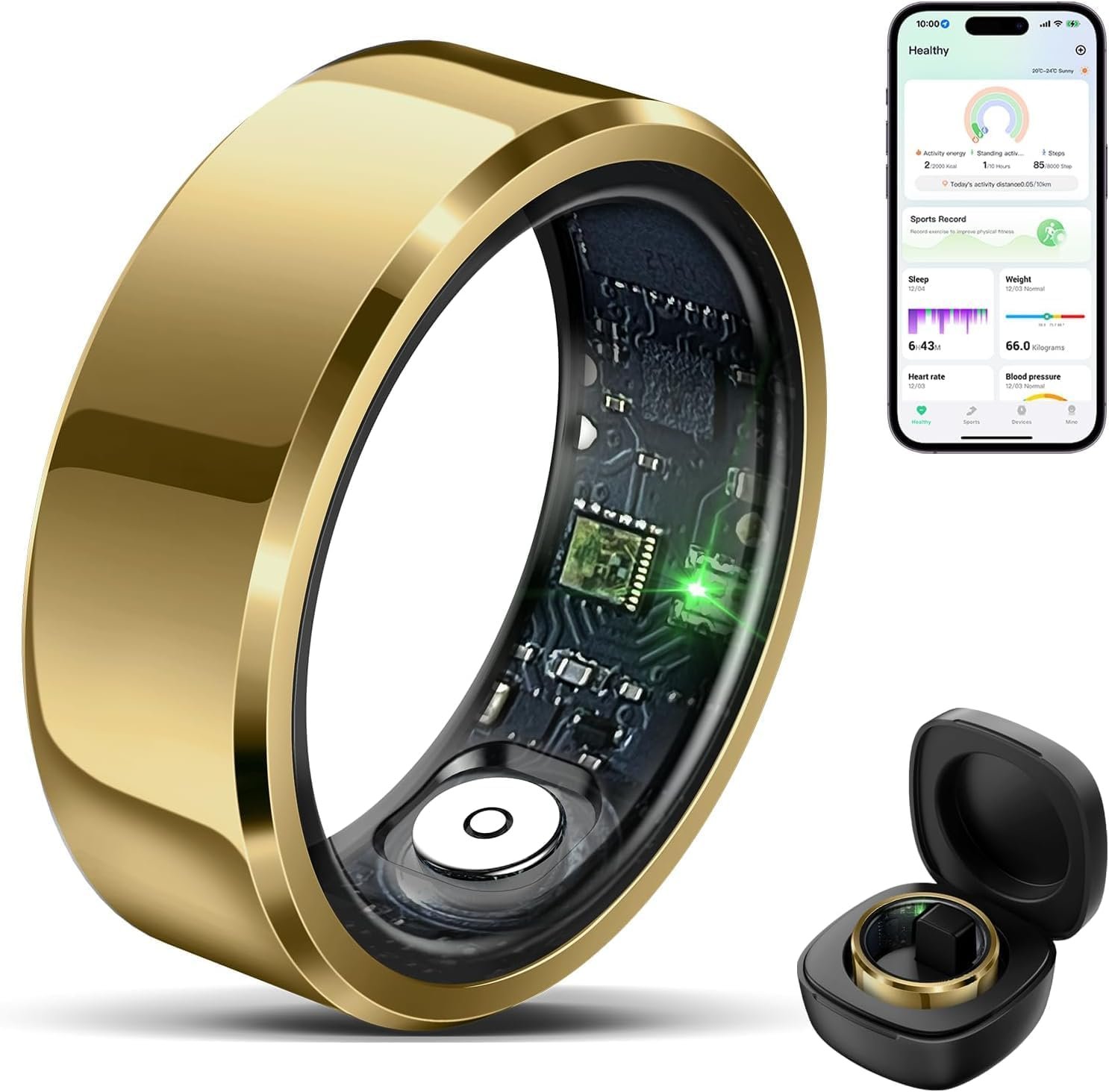 2025 Smart Ring with Air Gesture Control,Heart Rate&Sleep Monitor -Stylish Fitness Ring for Men&Women,IP68 Waterproof,Activity Tracker Records Steps Distance,Compatible with Android&iOS (Gold, 11#)