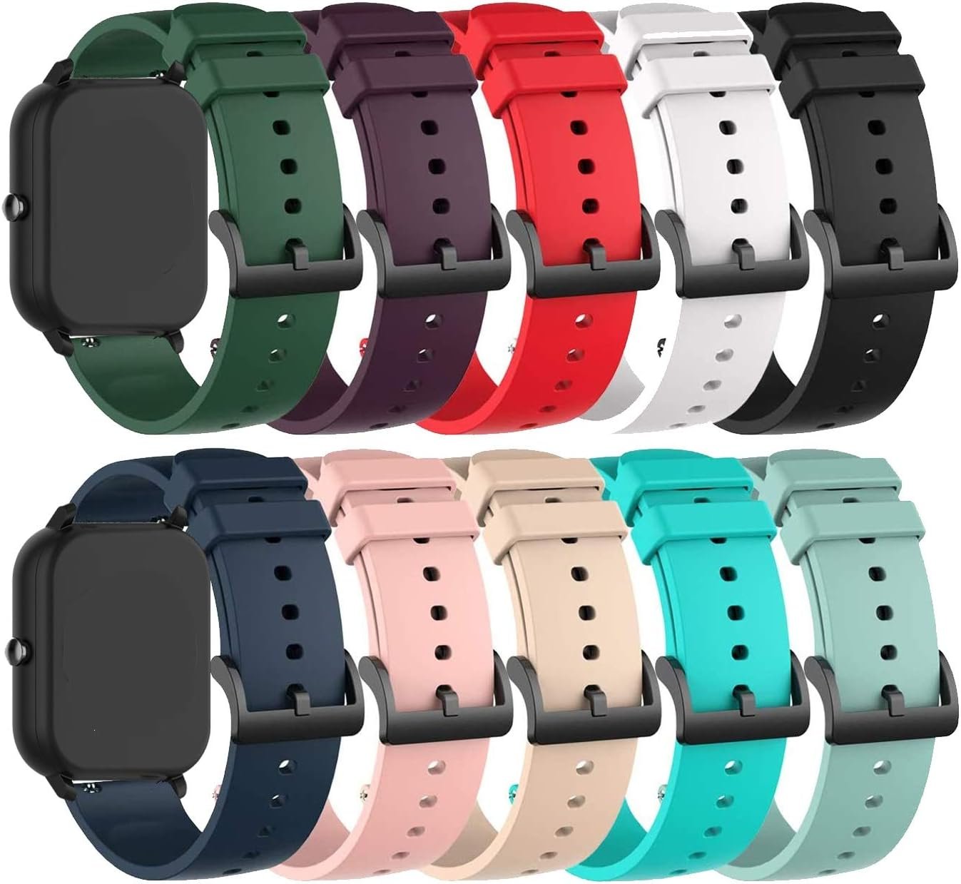 E ECSEM 10-Pack Bands Compatible for MFVLP D16 Smartwatch Watch Strap, 22mm Classic Flexible Colorful Adjustable Replacement Wristband, Multicolor Selection