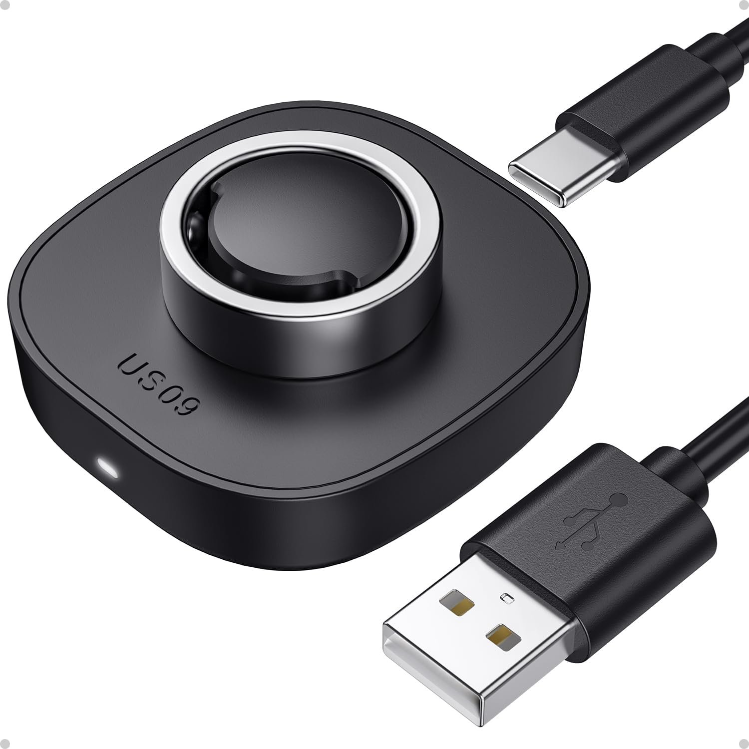 K KORKUAN Travel-Friendly Smart Ring Charger, Compatible with Oura Ring Gen3 Horizon/Heritage Size 10, Fast & Safe Charging with USB-C Cable (Black)
