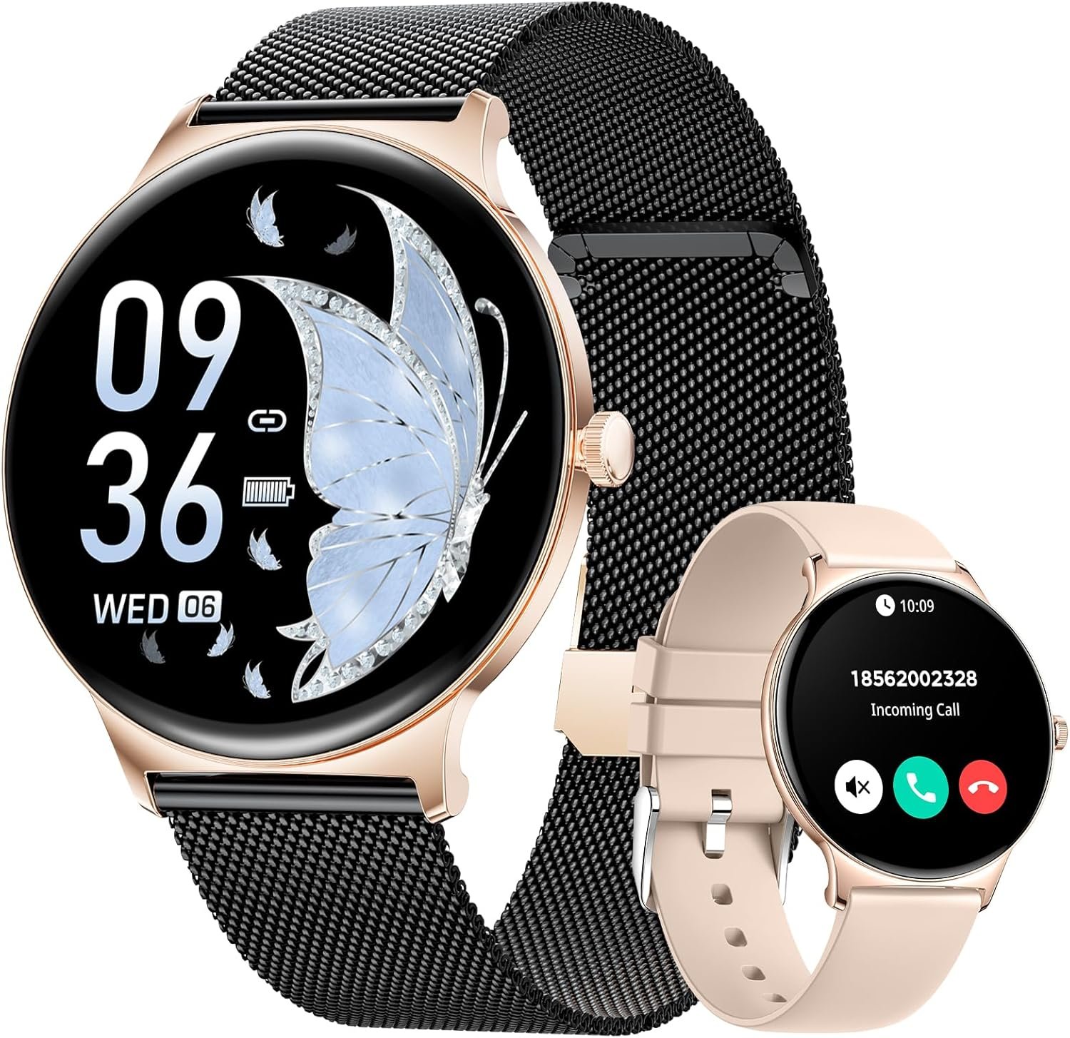 Smart Watch for Women, 1.43" AMOLED Screen Bluetooth Call Smartwatch, 120+ Sports Modes Fitness Tracker, Blood Oxygen Heart Rate Sleep Monitor for Android iOS Black Gold 2025