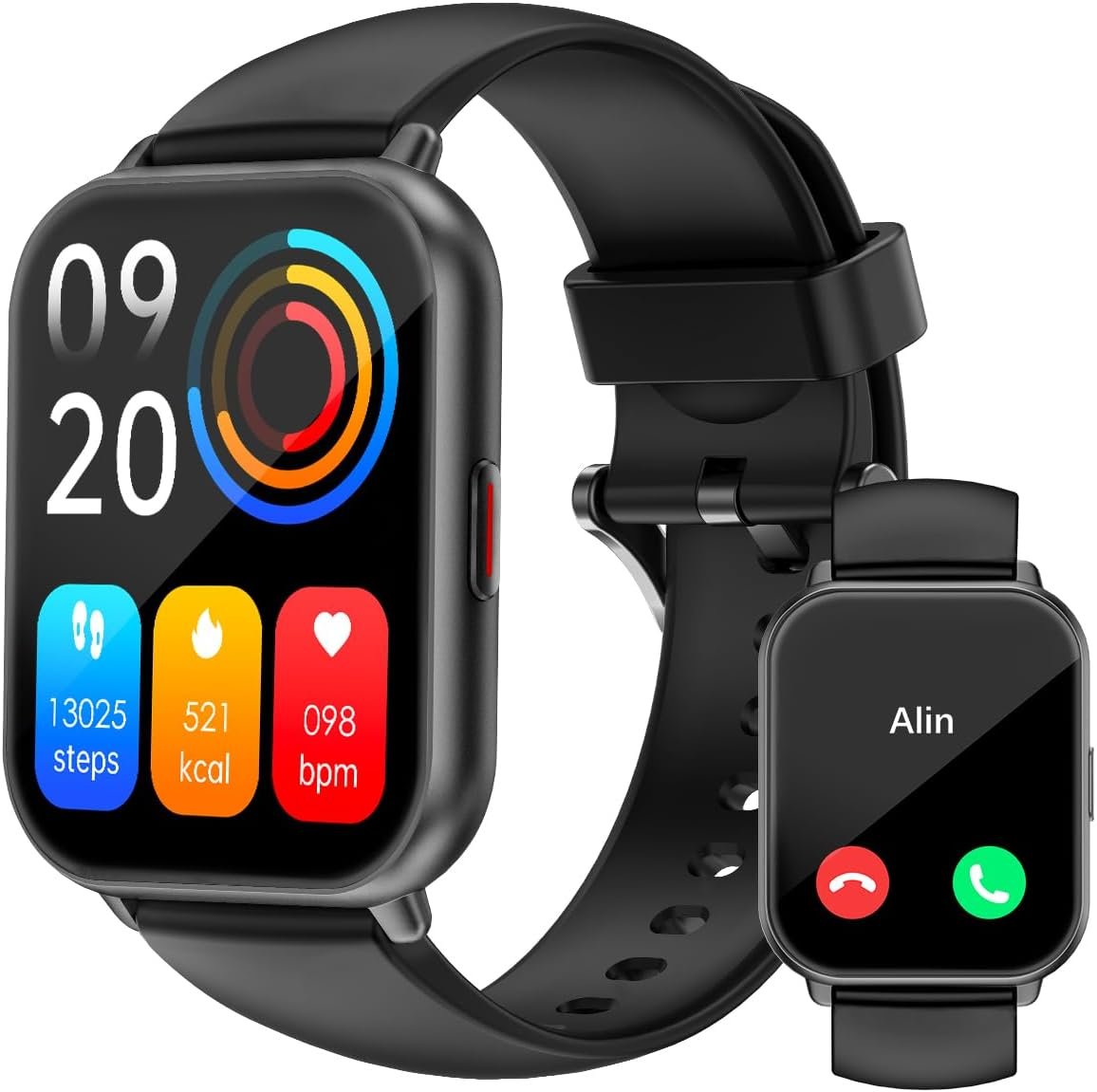 RUIMEN Smart Watches for Men Women (Answer/Make Calls, 2 Bands Included), 1.8" Smartwatch for iOS/Android Phones, Fitness Tracker Heart Rate/Sleep Monitor Digital Watch Waterproof Black